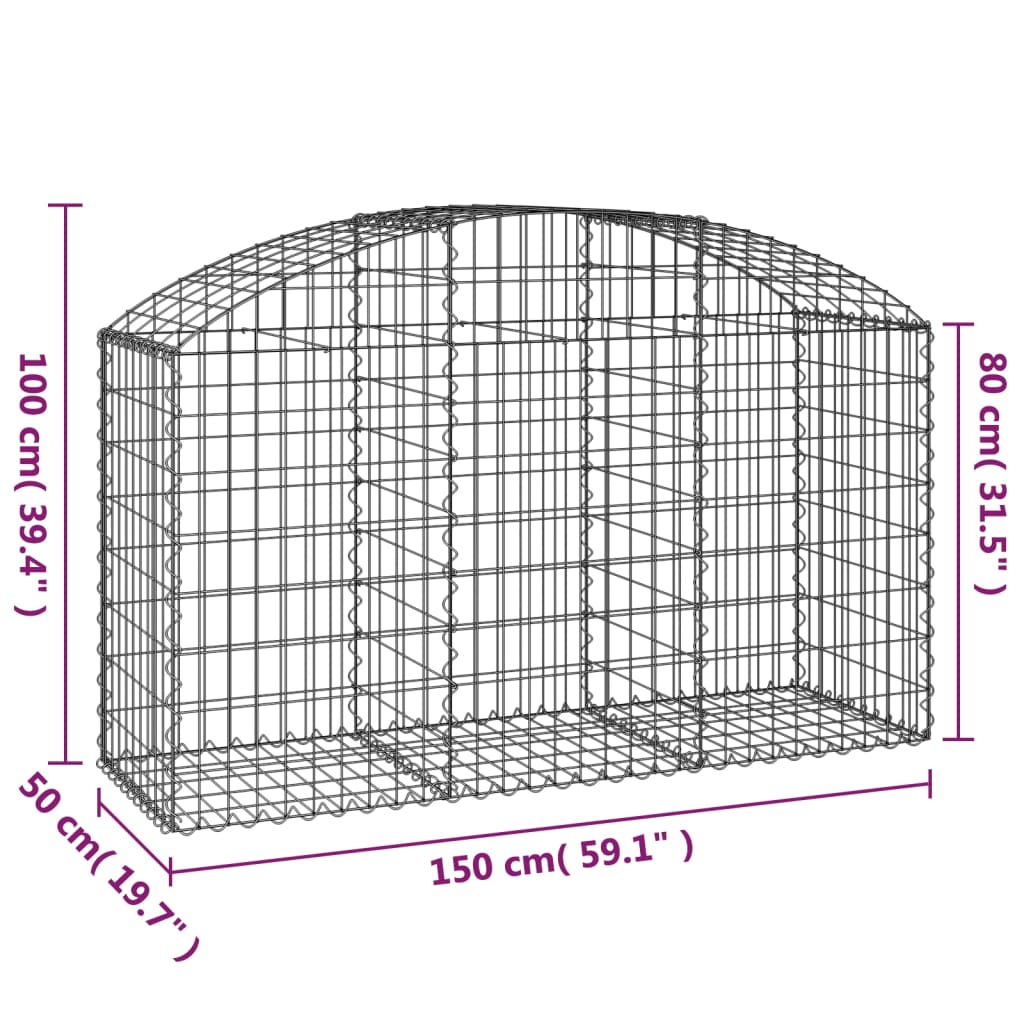 Arched Gabion Basket 150x50x80/100 cm Galvanised Iron