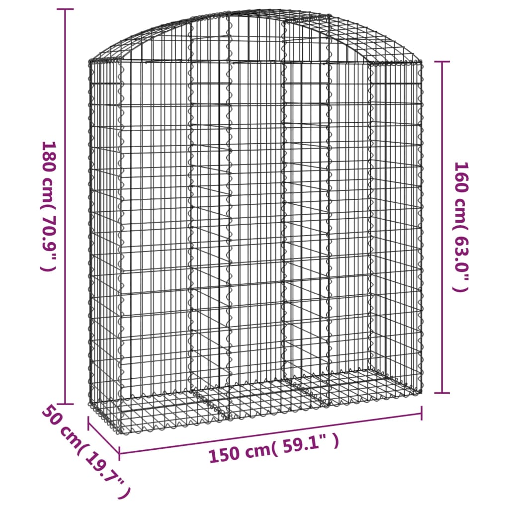 Arched Gabion Basket 150x50x160/180 cm Galvanised Iron