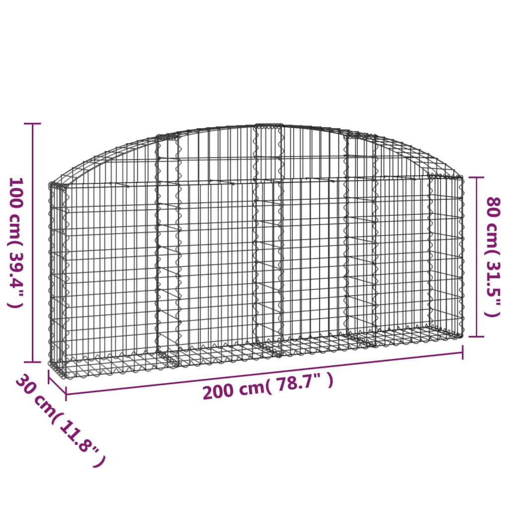 Arched Gabion Basket 200x30x80/100 cm Galvanised Iron