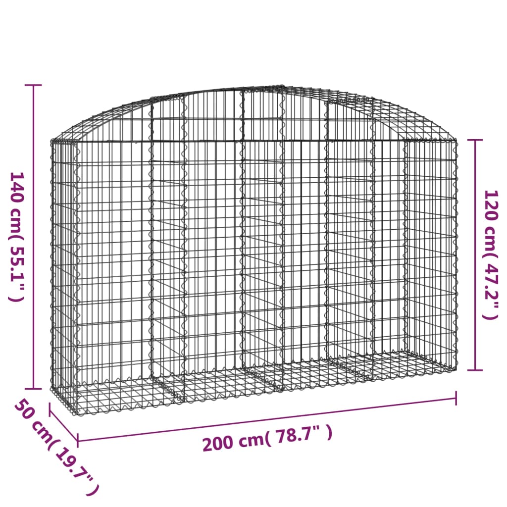 Arched Gabion Basket 200x50x120/140 cm Galvanised Iron