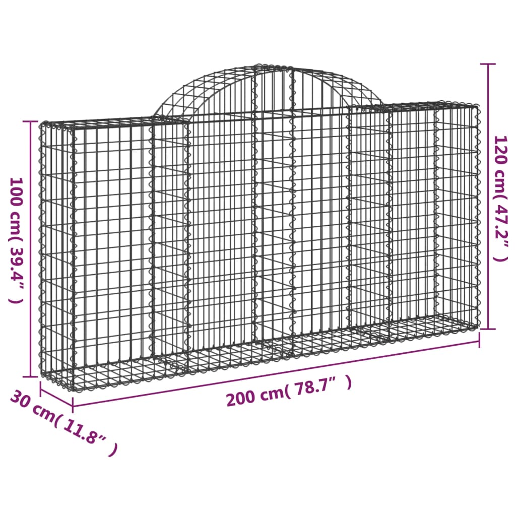 Arched Gabion Basket 200x30x100/120 cm Galvanised Iron