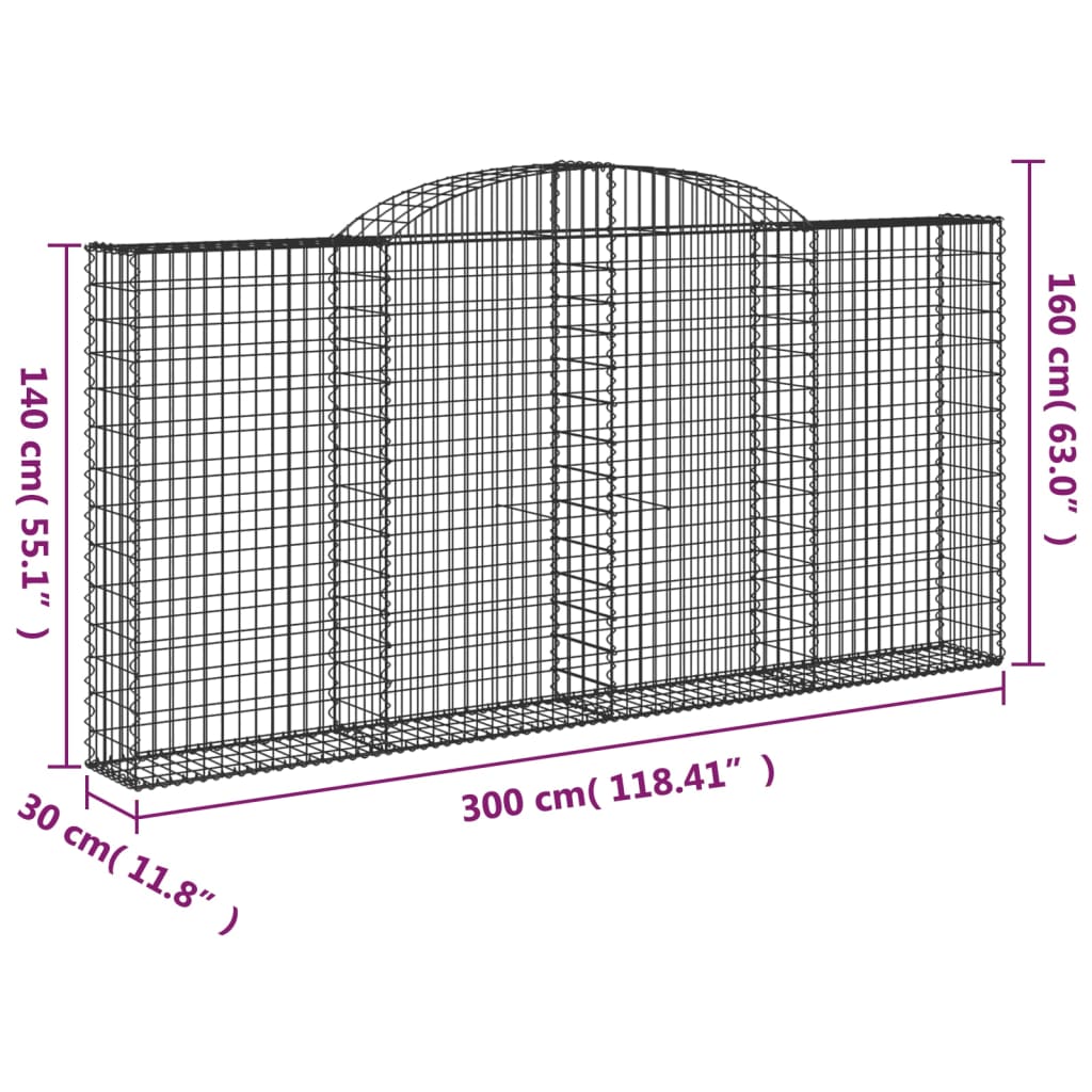 Arched Gabion Basket 300x30x140/160 cm Galvanised Iron