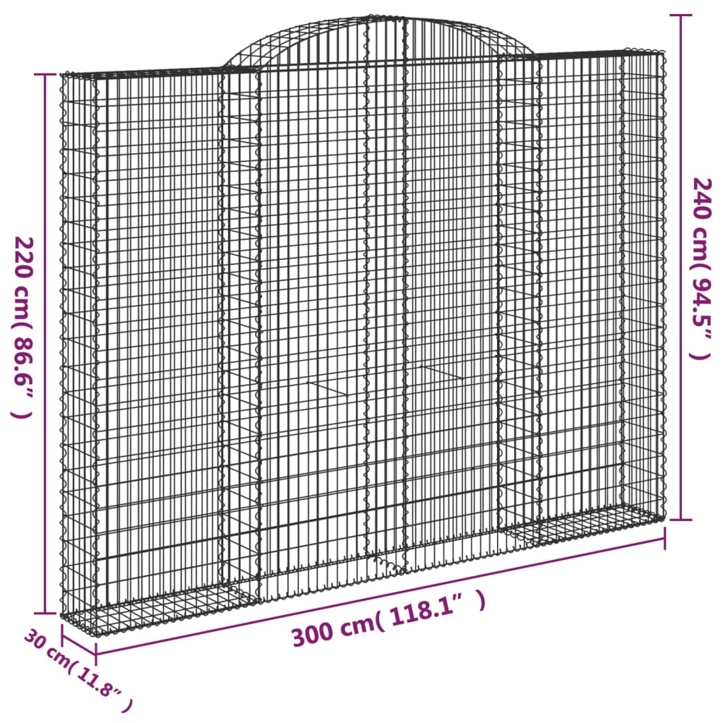 Arched Gabion Basket 300x30x220/240 cm Galvanised Iron