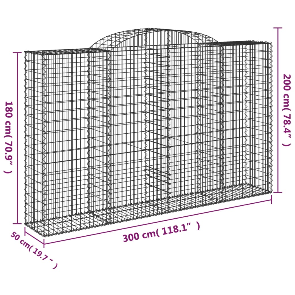 Arched Gabion Basket 300x50x180/200 cm Galvanised Iron