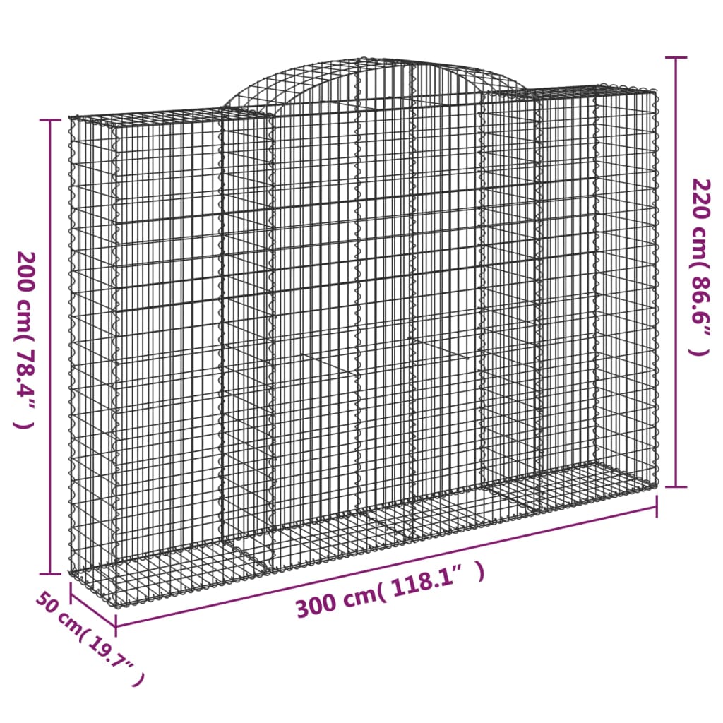 Arched Gabion Basket 300x50x200/220 cm Galvanised Iron