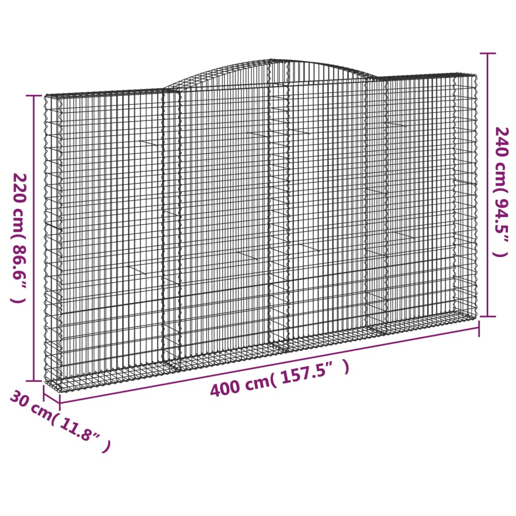 Arched Gabion Basket 400x30x220/240 cm Galvanised Iron