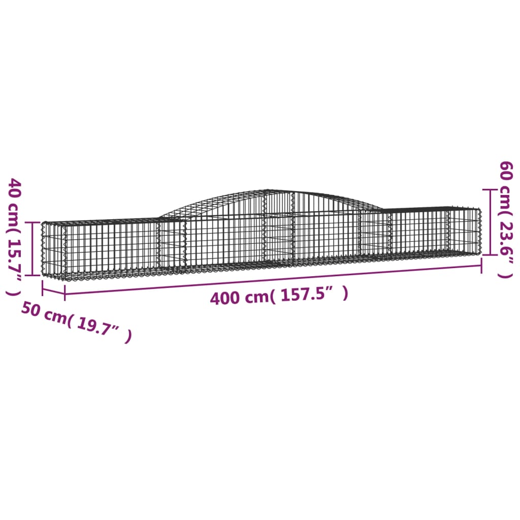 Arched Gabion Basket 400x50x40/60 cm Galvanised Iron