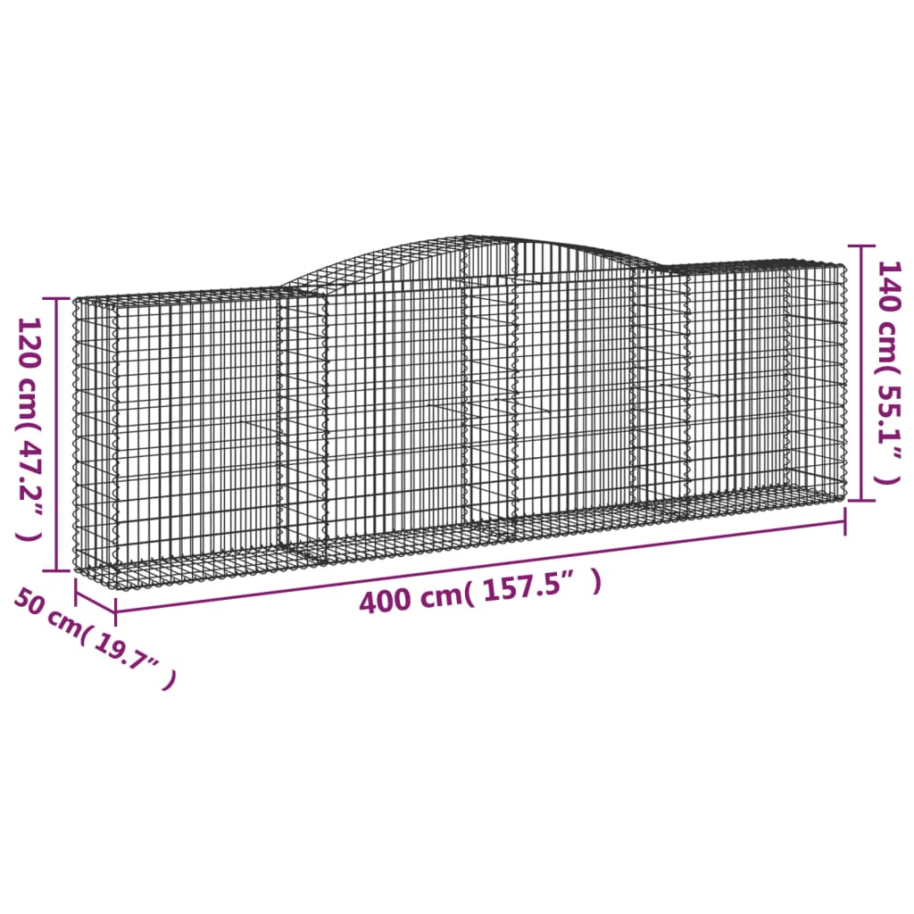 Arched Gabion Basket 400x50x120/140 cm Galvanised Iron