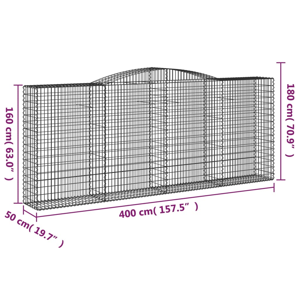 Arched Gabion Basket 400x50x160/180 cm Galvanised Iron