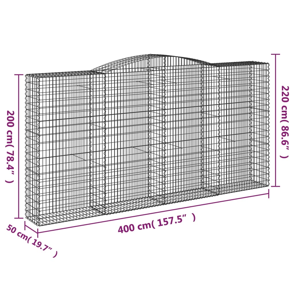 Arched Gabion Basket 400x50x200/220 cm Galvanised Iron