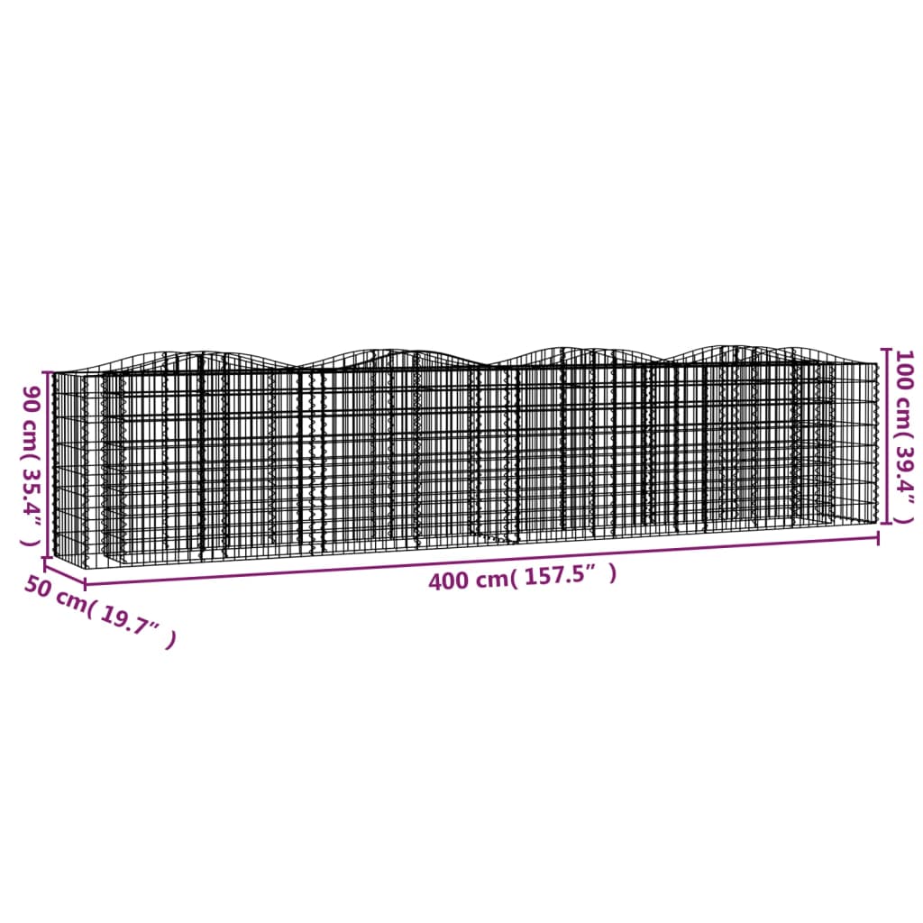 Arched Gabion Raised Bed 400x50x100 cm Galvanised Iron