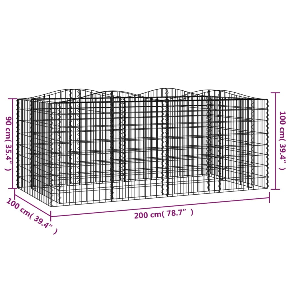 Arched Gabion Raised Bed 200x100x100 cm Galvanised Iron