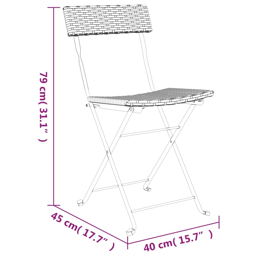 Folding Bistro Chairs 8 pcs Grey Poly Rattan and Steel