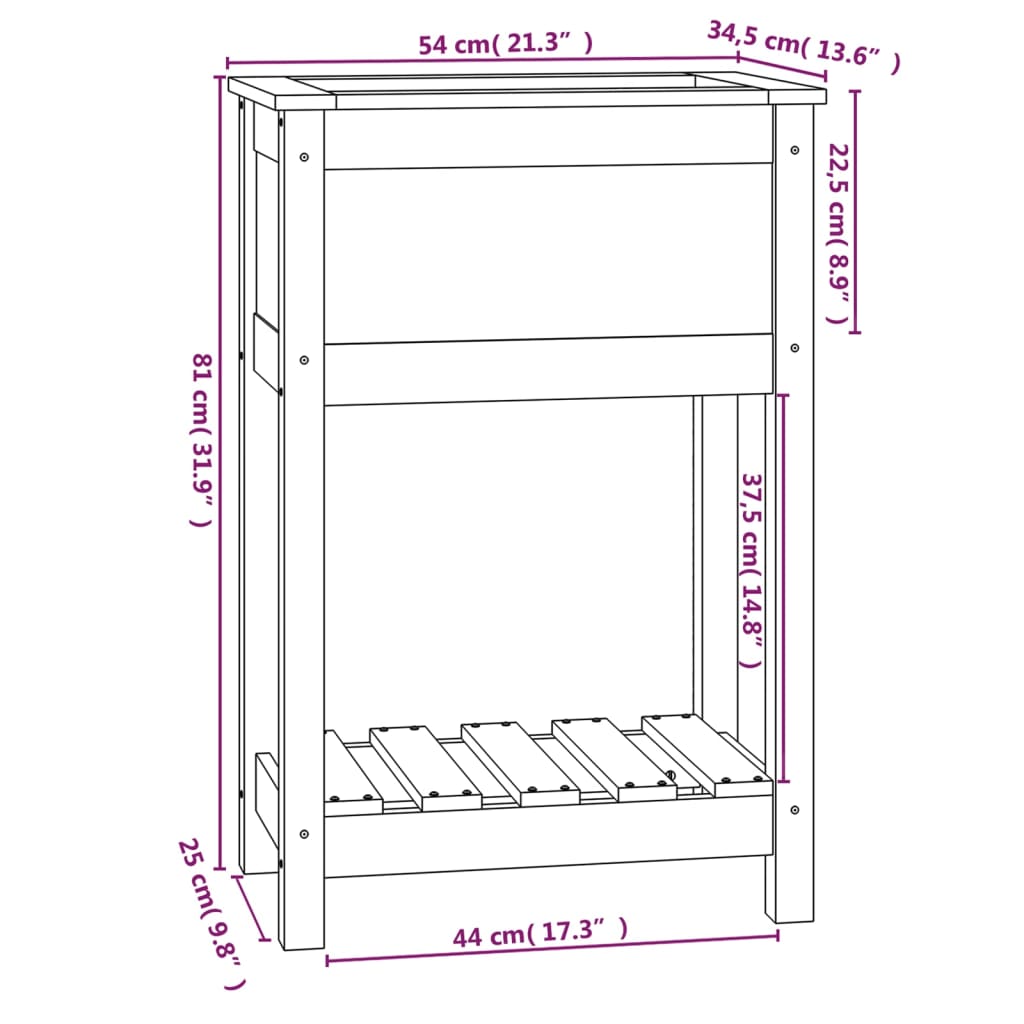 Planter with Shelf 54x34.5x81 cm Solid Wood Pine