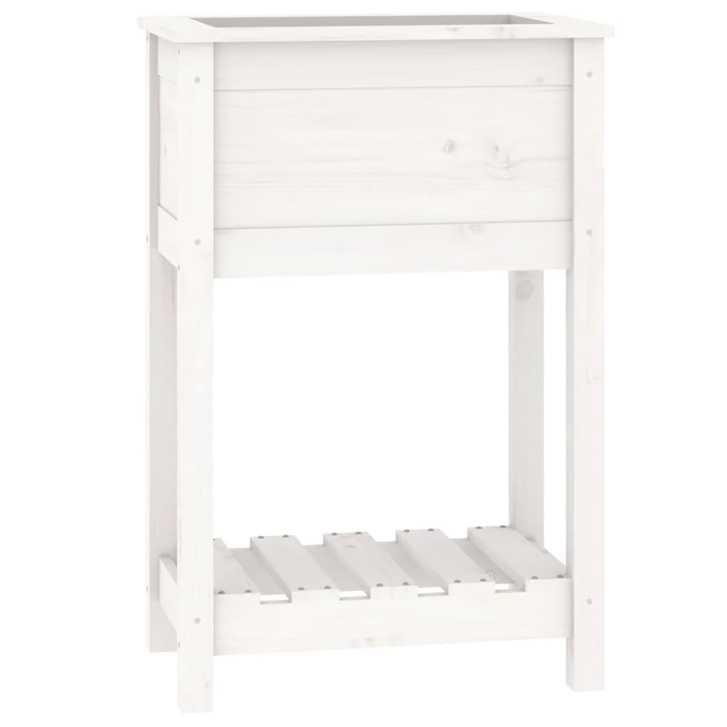 Planter with Shelf White 54x34.5x81 cm Solid Wood Pine