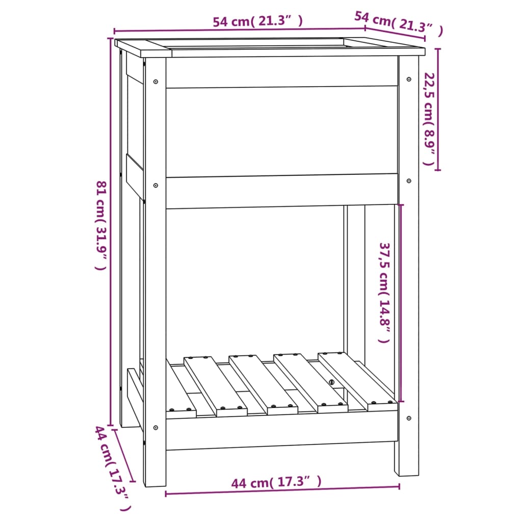 Planter with Shelf Honey Brown 54x54x81 cm Solid Wood Pine