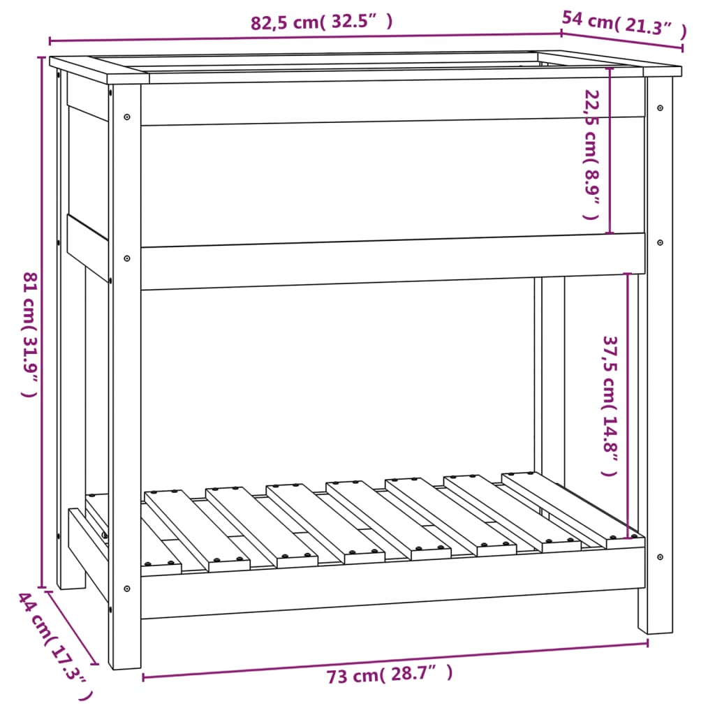 Planter with Shelf White 82.5x54x81 cm Solid Wood Pine