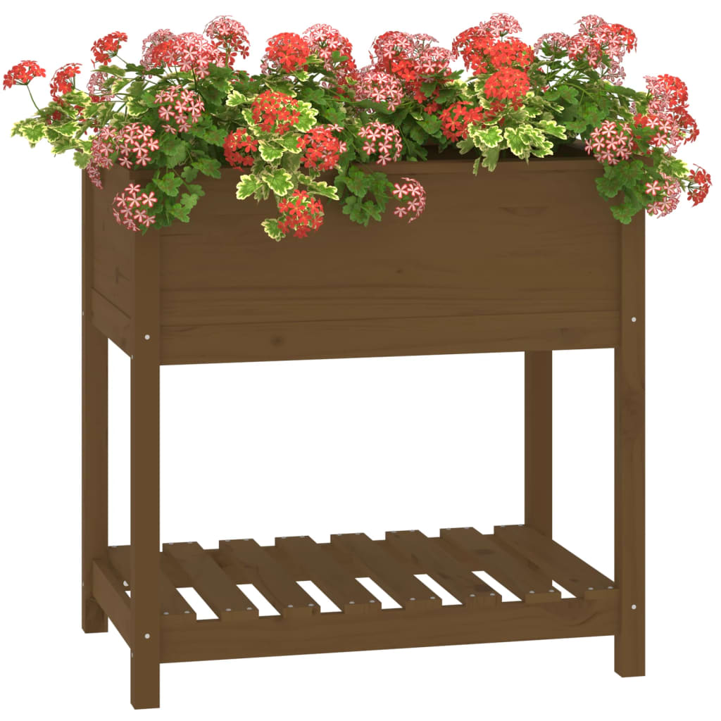 Planter with Shelf Honey Brown 82.5x54x81 cm Solid Wood Pine