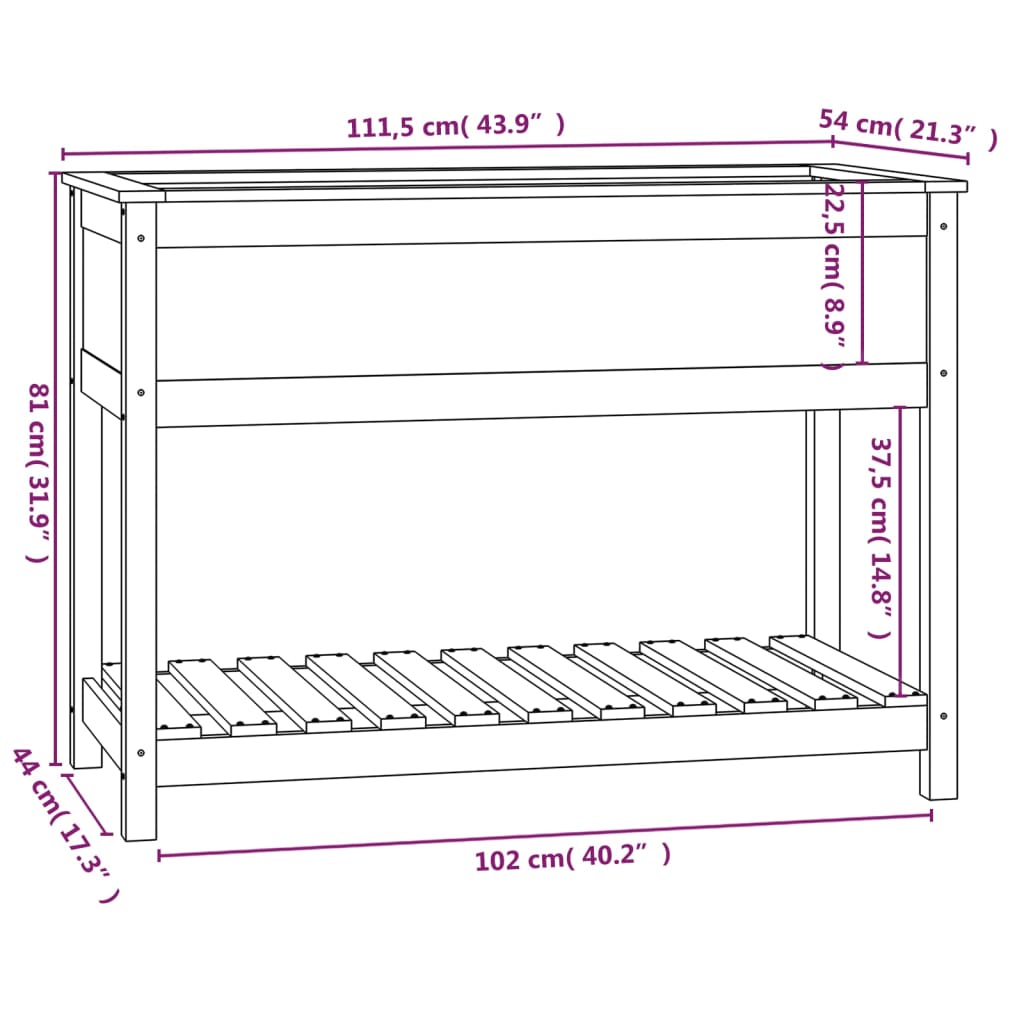 Planter with Shelf Grey 111.5x54x81 cm Solid Wood Pine