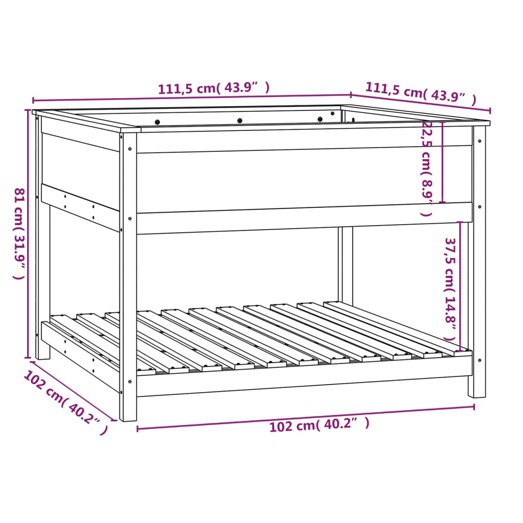 Planter with Shelf White 111.5x111.5x81 cm Solid Wood Pine