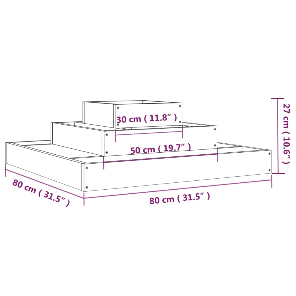 Planter Grey 80x80x27 cm Solid Wood Pine