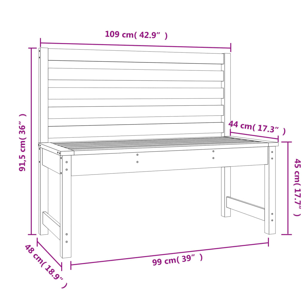 Garden Bench Grey 109 cm Solid Wood Pine