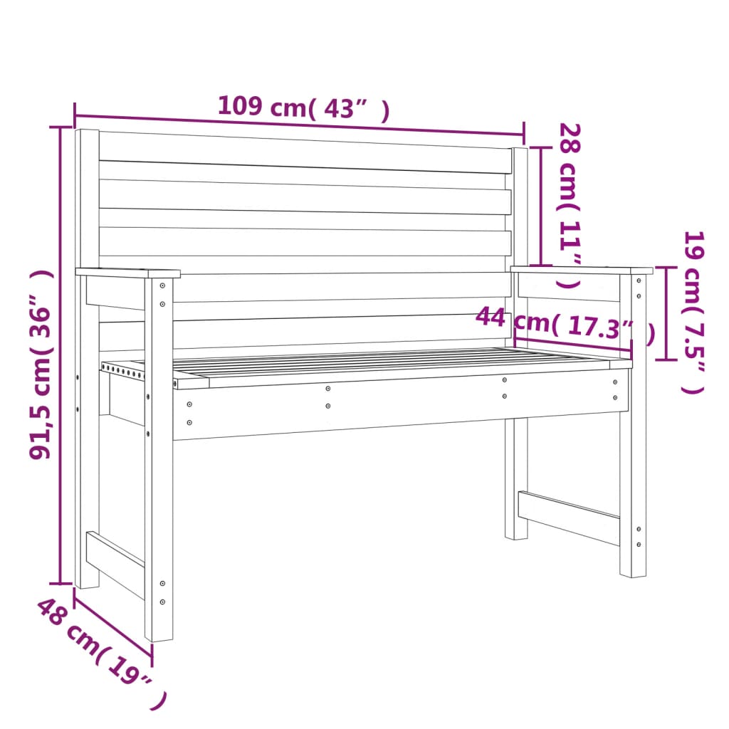 Garden Bench Honey Brown 109x48x91.5 cm Solid Wood Pine