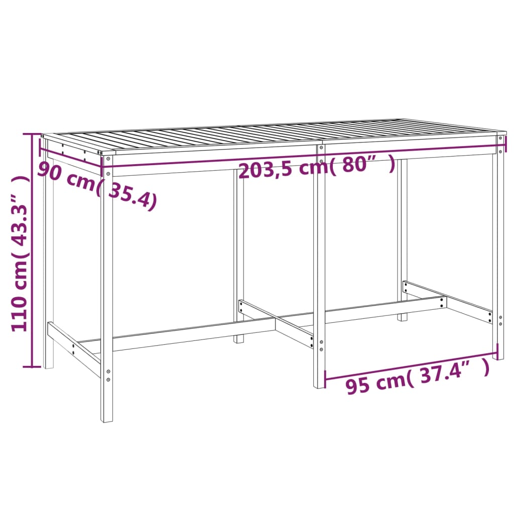 Garden Table 203.5x90x110 cm Solid Wood Douglas