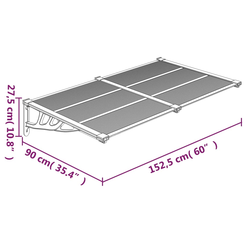 Door Canopy Grey and Transparent 152.5x90 cm Polycarbonate