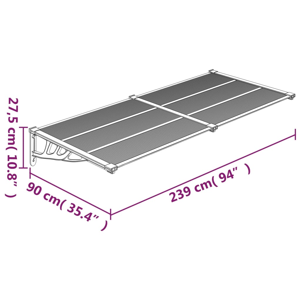 Door Canopy Grey and Transparent 239x90 cm Polycarbonate