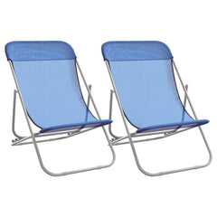 Folding Beach Chairs 2 pcs Blue Textilene&Powder-coated Steel