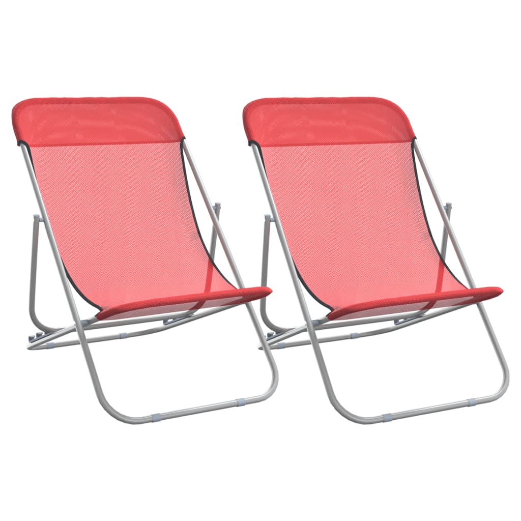 Folding Beach Chairs 2 pcs Red Textilene&Powder-coated Steel