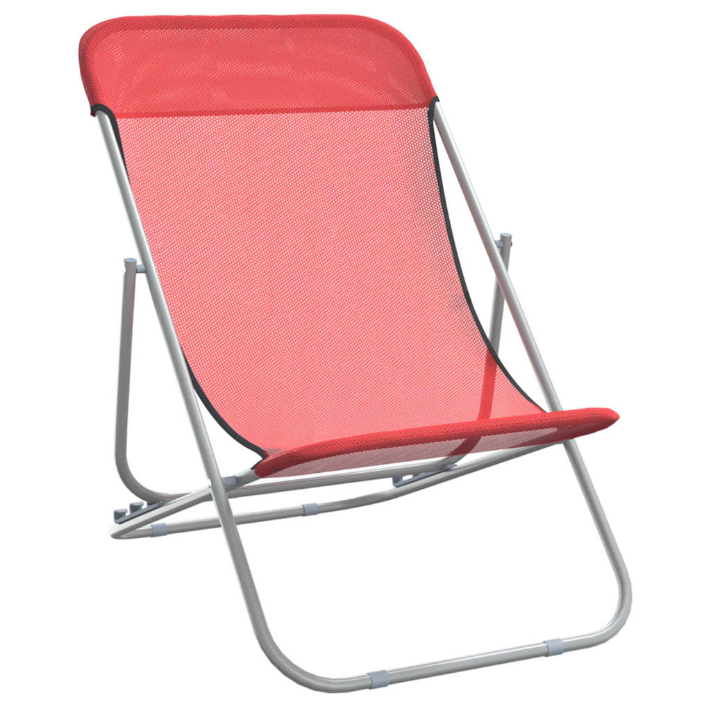 Folding Beach Chairs 2 pcs Red Textilene&Powder-coated Steel