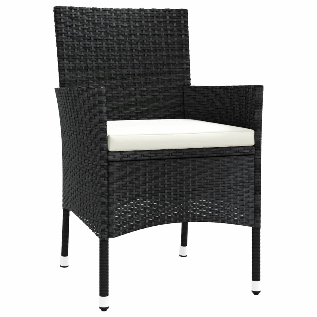 Garden Chairs with Cushions 2 pcs Black Poly Rattan