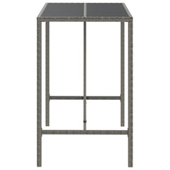 Bar Table with Glass Top Grey 110x70x110 cm Poly Rattan