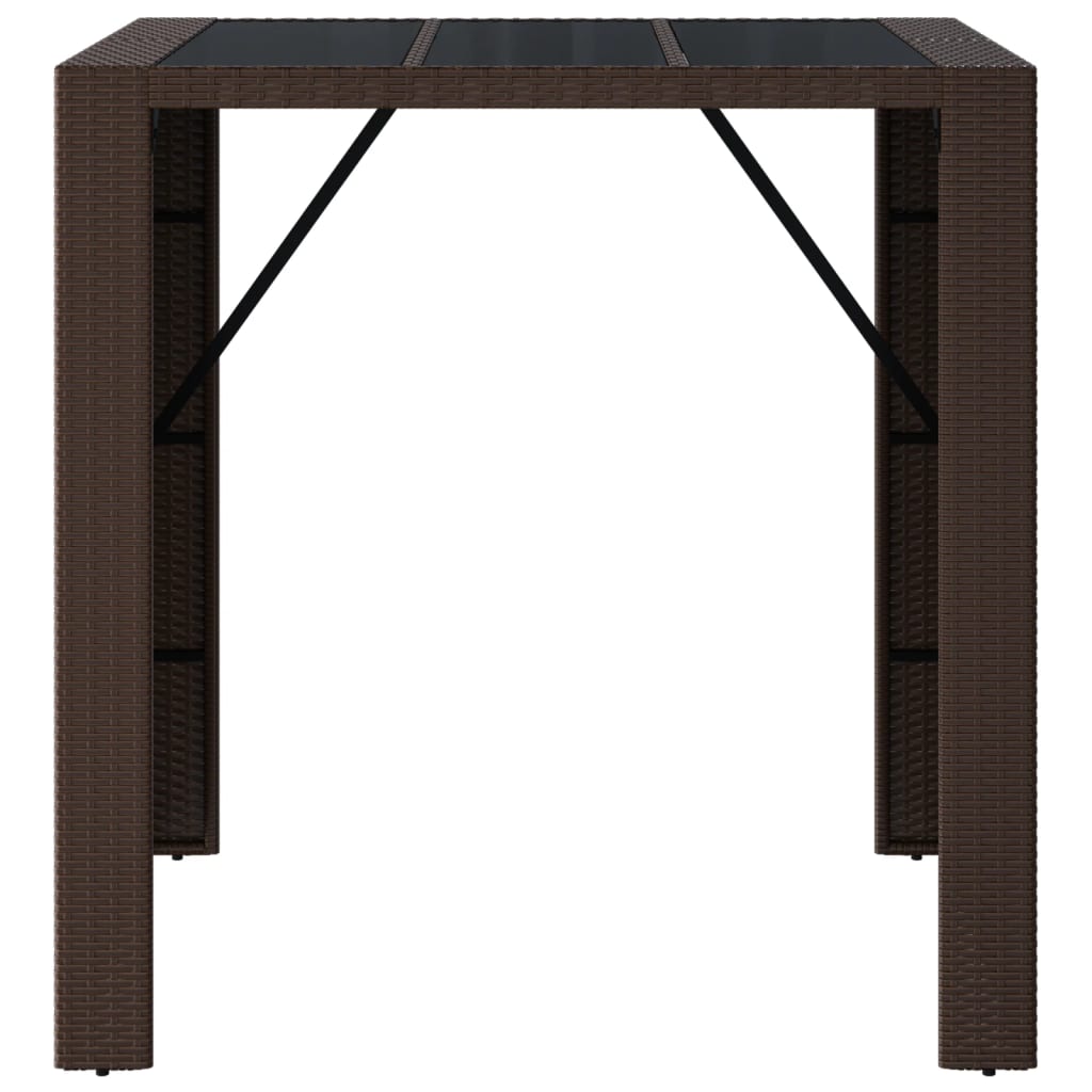 Bar Table with Glass Top Brown 105x80x110 cm Poly Rattan