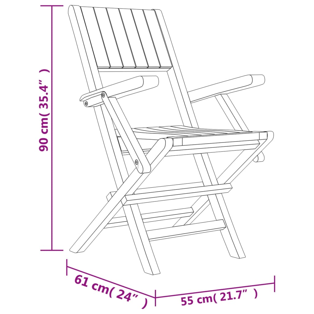 Folding Garden Chairs 2 pcs 55x61x90 cm Solid Wood Teak