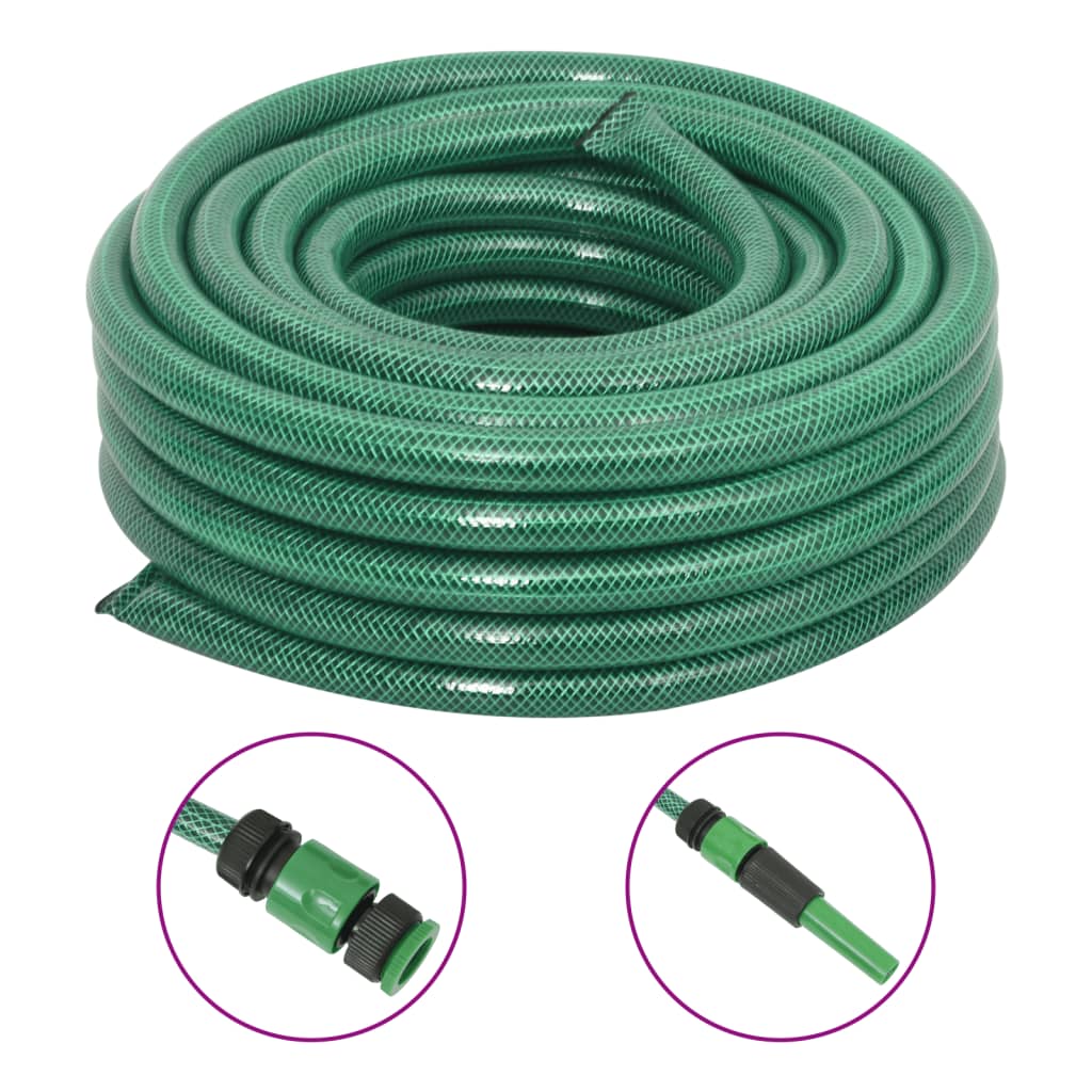 Garden Hose with Fitting Set Green 0.75" 50 m PVC