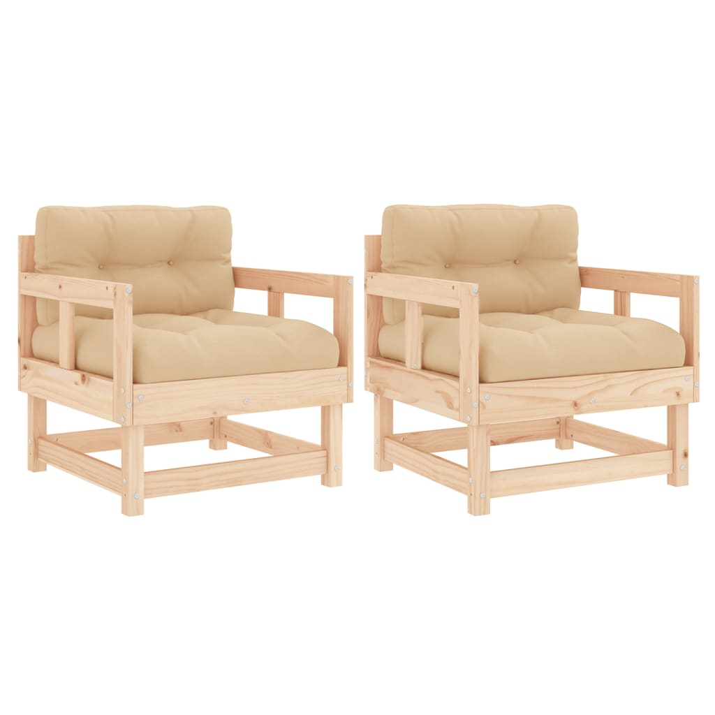 Garden Chairs with Cushions 2 pcs Solid Wood Pine