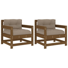 Garden Chairs with Cushions 2 pcs Honey Brown Solid Wood Pine