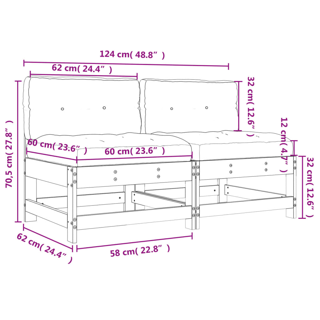 Middle Sofas with Cushions 2 pcs Impregnated Wood Pine