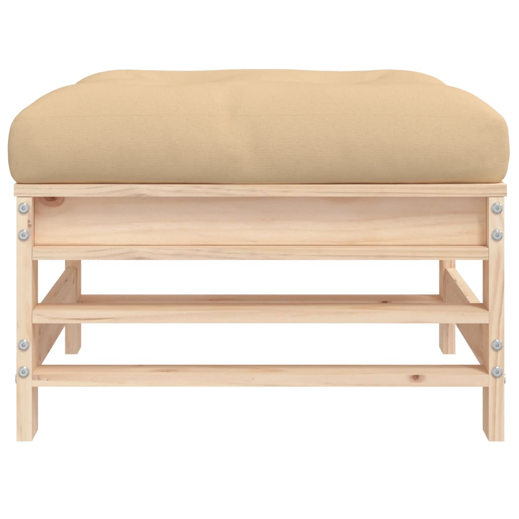 Garden Footstool with Cushion Solid Wood Pine