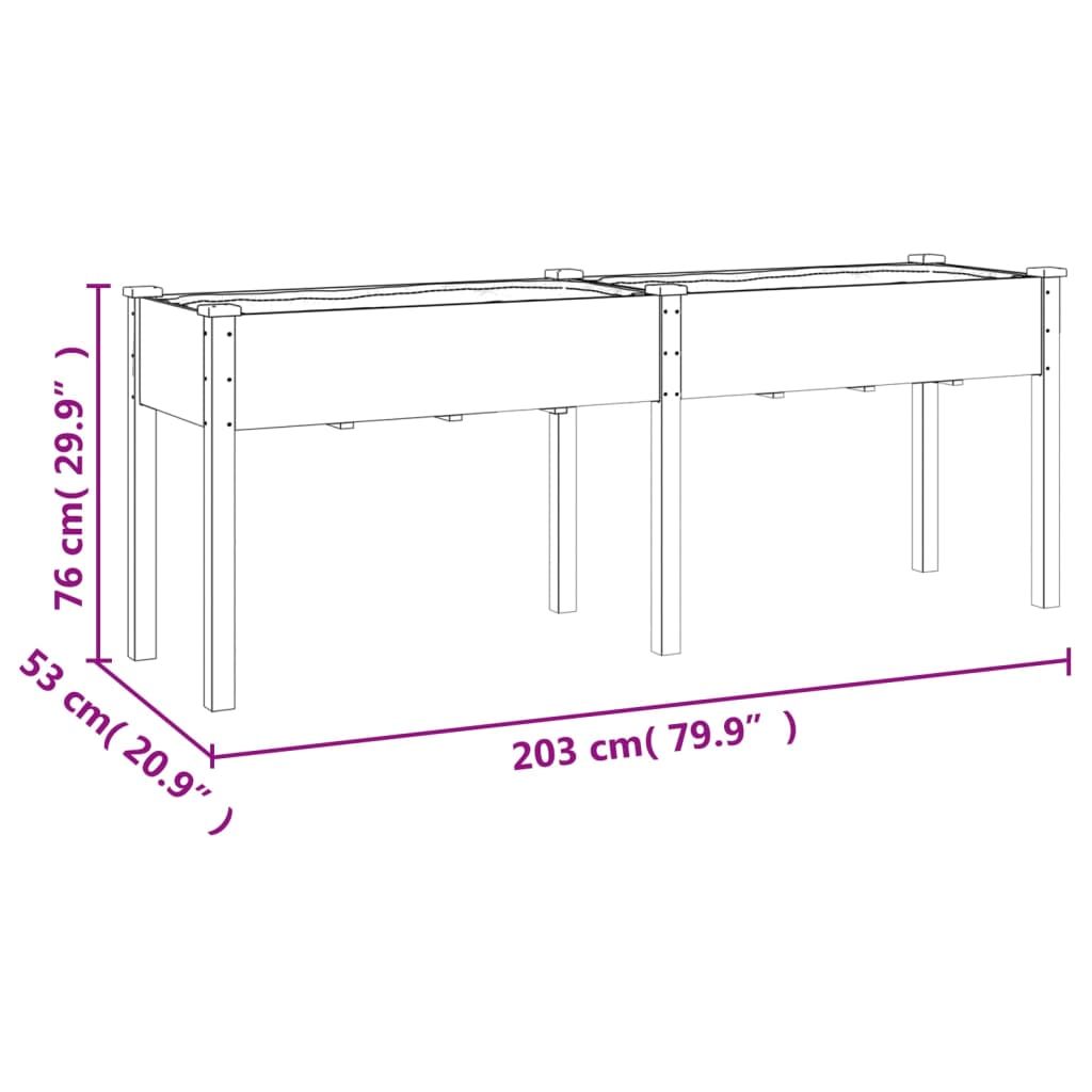 Planter with Liner 203x53x76 cm Solid Wood Fir