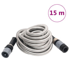 Garden Hose with Spray Nozzle Silver 0.6" 15 m Stainless Steel