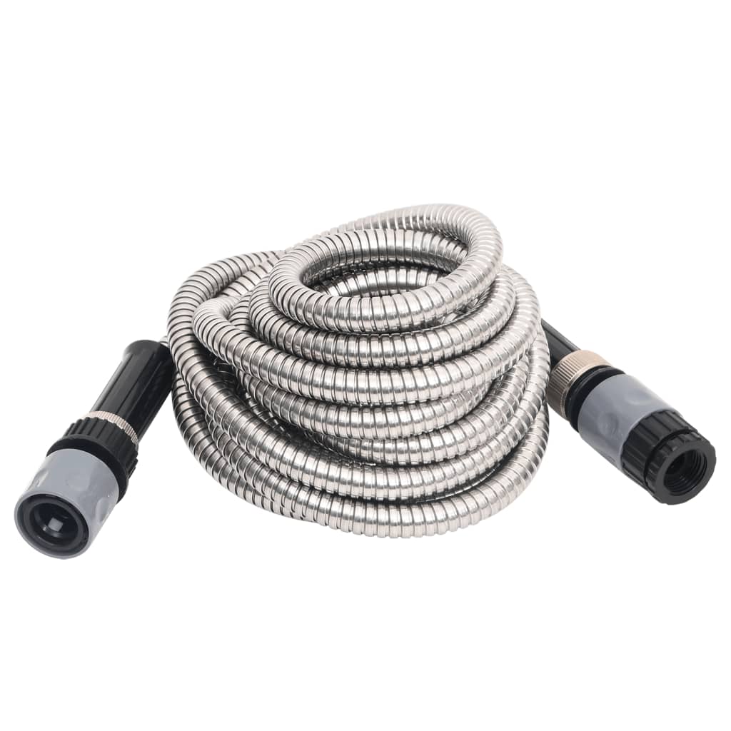 Garden Hose with Spray Nozzle Silver 0.6" 15 m Stainless Steel