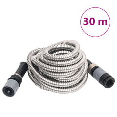 Garden Hose with Spray Nozzle Silver 0.6" 30 m Stainless Steel