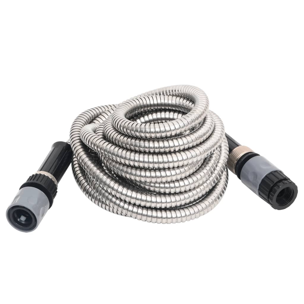 Garden Hose with Spray Nozzle Silver 0.6" 30 m Stainless Steel