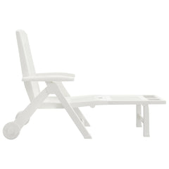 Folding Sun Lounger with Wheels White PP