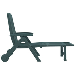 Folding Sun Lounger with Wheels Green PP